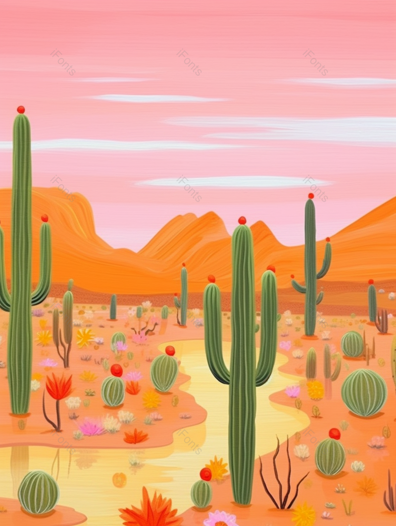 夏季沙漠风景绿洲水塘仙人掌,插画/手绘图,插画/手绘图库,插画/手绘图下载,插画/手绘